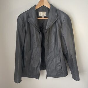 Worthington Women's black Genuine Lambskin leather full zip jacket-‎ size Med